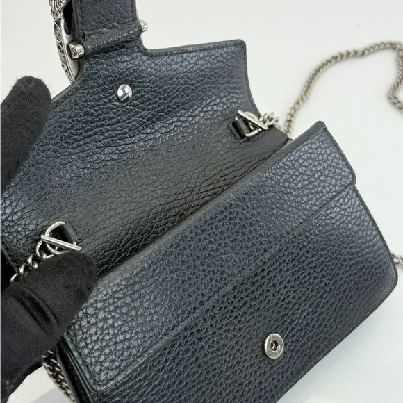 Authentic Gucci Dionysus Super Mini Black Leather Chain Bag